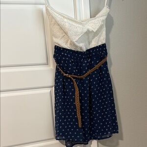 Bershka Blue and White Mini Fit and Flare Skirt